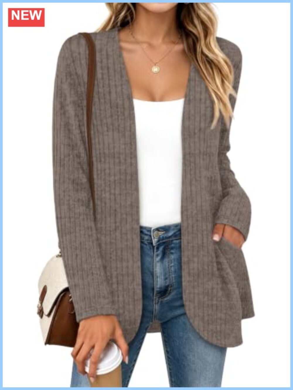 WIHOLL Open Front Cardigan Sweater Long Sleeve Casual